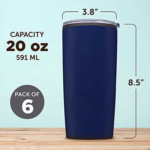 DISCOUNT PROMOS Plastic Tumblers 20 oz. Set of 6, Bulk Pack - With lids, Ice Coffee Tumbler, To Go Cup, Insulated - Blue - color: Blank – Blue