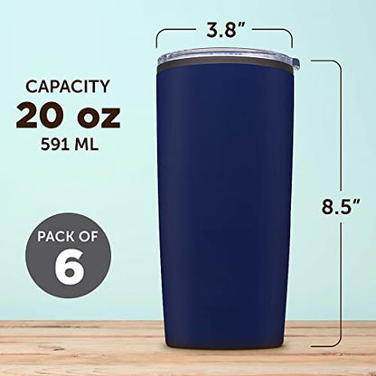 DISCOUNT PROMOS Plastic Tumblers 20 oz. Set of 6, Bulk Pack - With lids, Ice Coffee Tumbler, To Go Cup, Insulated - Blue - color: Blank – Blue