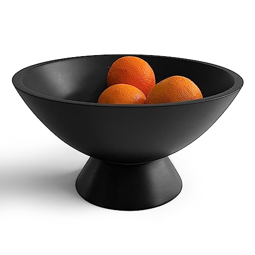 Fairwood Way Handturned Artisan Black Pedestal Bowl - 10" Black Mango Wood by Indian Craftsmen, Premium Fruit Bowl, Decorative Centerpiece, Modern Home Decor - color: Black, size: 10 Inch Bowl