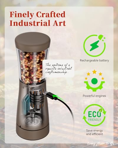 Electric Salt and Pepper Grinder Set with Storage Base, Stainless Steel Rechargeable Salt and Pepper Grinder Set with 4.5 oz Large Capacity, 1.8" Wide Mouth, Adjustable Coarseness, Ideal for Kitchen - color: Caramel