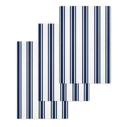 Navy Blue Striped Hand Towels Set, Waffle Weave Kitchen Towels 3 Pieces, Farmhouse Aesthetic Modern Stripes Microfiber Hair Face Bath Tea Towel Absorbent Quick Drying Cleaning Dish Cloths, 15.7"x23.6" - color: Navy, White, Blue, size: 3PCS,15.7"x23.6"