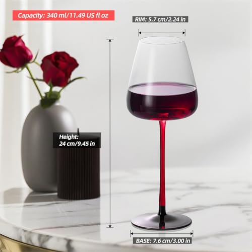 KAMMAK Crystal Red Wine Glasses Set of 2, 11.49 oz Stemmed Glasses, XY019 | Hand Blown, Bordeaux Wine Glasses, Thin Rim & Long Stem, Red & White, Daily Use, Wedding or Birthday Gift for Women - size: 8KPDSXY019