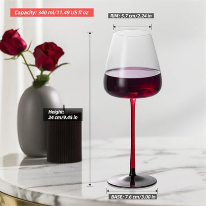 KAMMAK Crystal Red Wine Glasses Set of 2, 11.49 oz Stemmed Glasses, XY019 | Hand Blown, Bordeaux Wine Glasses, Thin Rim & Long Stem, Red & White, Daily Use, Wedding or Birthday Gift for Women - size: 8KPDSXY019