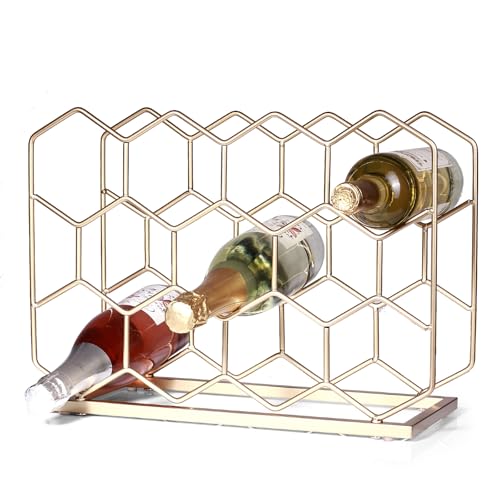 Countertop Wine Rack - 14 Bottle Freestanding Modern Gold Metal Small Wine Rack - Tabletop Wine Holder Stand for Cabinet, Pantry, Wine Bottle Storage (Large Size-Gold) - color: Large Size-gold