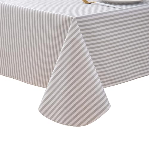 Pioggia Vinyl Tablecloth with Flannel Backed Waterproof Oil-Proof PVC Table Cloth Stain-Resistant Wipeable Easy Care Table Cover for Indoor and Outdoor (Gray Stripe, 60 x 60 Inch Square) - color: Gray Stripe, size: 60" x 60" (Square)