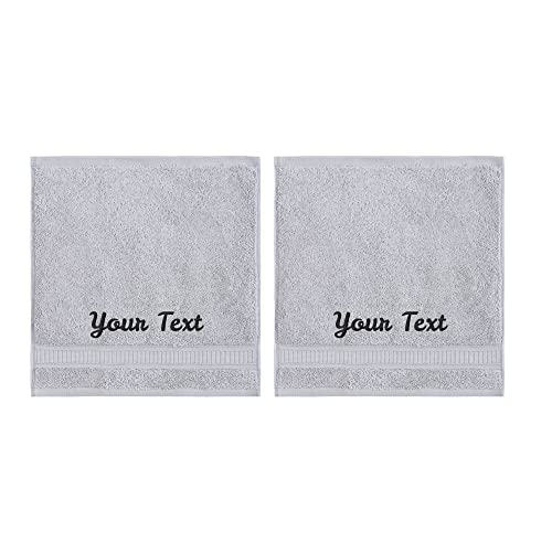 Personalized Towels Set with Embroidered Text - 2 Pack Highly Absorbent & Super Soft Turkish Cotton Bath Washcloths for Spa, Gym, Pool and Hotels - Monogrammed Towels - Light Grey - color: Light Grey, size: 2 Pack Washcloths