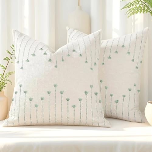 ZONYO Boho Throw Pillow Covers 20x20 Set of 2, Outdoor Textured Woven Cotton Decorative Cushion Covers with Fringe Tassel, Fade Resistant Washable for Couch Sofa Bed Patio Chair, Sage Green - color: Green, size: 20" x 20" (Pack of 2)