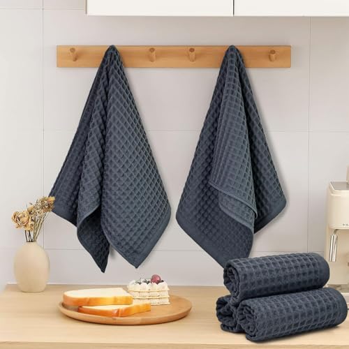 Jacquotha Waffle Hand Towels for Bathroom 5-Piece (Charcoal Blue) | Cotton Quick Dry Lint Free Face Towels 13” x 29” - color: Charcoal Blue