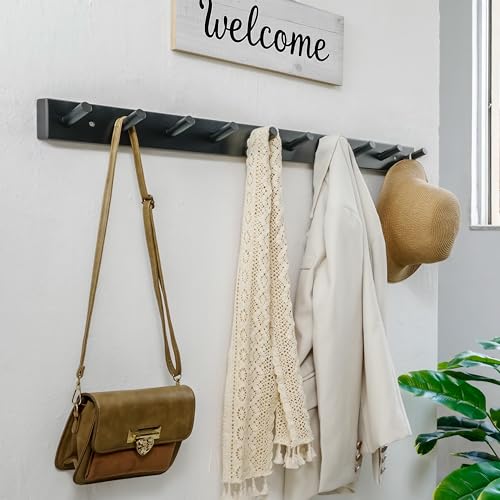 WEBI Coat Rack Wall Mounted,10 Hooks,38" Long Coat Hanger Wall Mount,Bamboo Peg Rail Hat Rack for Wall,Caps,Jacket,Clothes,Black - color: Black, size: 38 inch