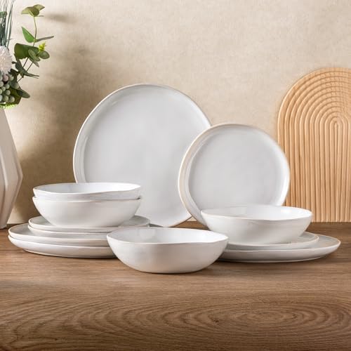 AmorArc Ceramic Dinnerware Sets for 4, 12Pcs Plates and Bowls Sets Dishes | Stoneware Handmade Reactive Glaze Dinner Set, Highly Scratch Resistant | Dishwasher & Microwave Safe Dishware - color: Reactive Color, size: Service for 4