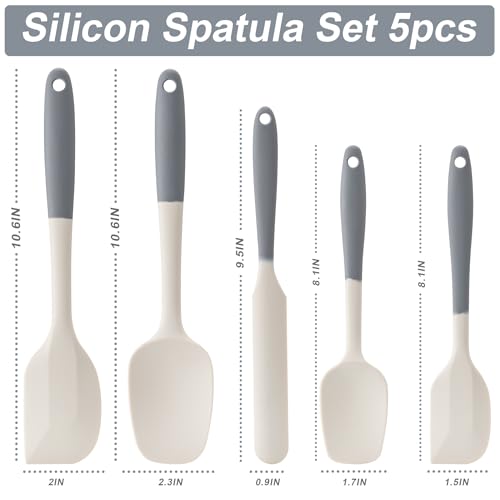 Silicone Spatula Set,5 Piece Food Grade Rubber Spatulas,Gray+White | Spatulas Silicone Heat Resistant for Baking,Cooking,and Mixing High Heat Resistant Non Stick Dishwasher Safe BPA-Free - color: Gray white