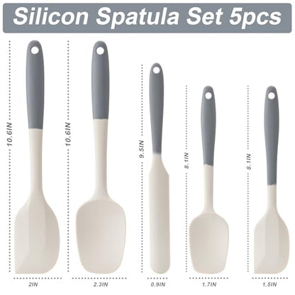 Silicone Spatula Set,5 Piece Food Grade Rubber Spatulas,Gray+White | Spatulas Silicone Heat Resistant for Baking,Cooking,and Mixing High Heat Resistant Non Stick Dishwasher Safe BPA-Free - color: Gray white