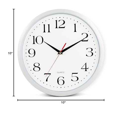 Bernhard Products White Wall Clocks, 2 Pack Silent Non Ticking - 12 Inch Quality Quartz Battery Operated Round Easy to Read Home/Office/Classroom/Business/Kitchen/School Clock - color: White, size: 12 Inch - 2 Clocks