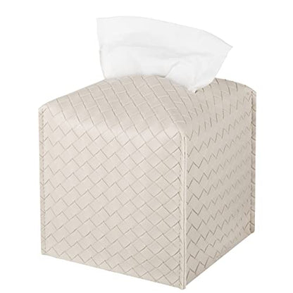 Tissue Box Cover PU Leather Tissue Holder Square Facial Tissue Case Facial Paper Organizer Dispenser for Bathroom, Vanity Countertop, Tabletop, Car, Griege | PU Leather, Easy to Fill, Easy Clean, Decorative Tissue Box Holder for Office, Bathroom, Kitchen,