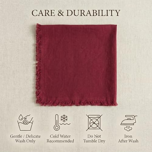 ACCENTHOME Burgundy Cotton Linen Napkin Set of 6 18x18 inch Dinner Napkins | Cotton Linen Blend Napkins, Machine Wash On Gentle Cycle, Economy Pack, Multi Purpose Use, Cotton - color: 10 - Burgundy, size: 18" x 18" (Set of 6)