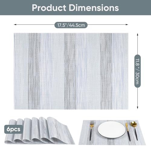 Blue Woven Placemats Set of 6 – Heat Resistant, Waterproof & Easy to Clean – Durable Synthetic Dining Table Mats for Kitchen, Restaurant & Outdoor Use - color: Blue