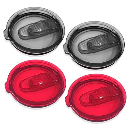 4 Replacement Lids for 30oz Stainless Steel Tumbler Lids - Only Replace The lid With A Top Diameter Of 3.91 inches (Bottom Diameter Of 3.74 inches) - color: 30OZ seal (2 Red + 2 Black)