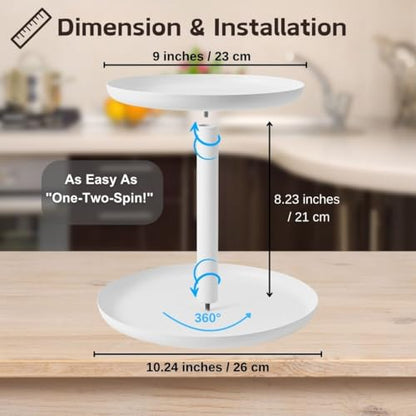 IBERG 2 Tier Lazy Susan Organizer, Rotating Spice Rack (White)
