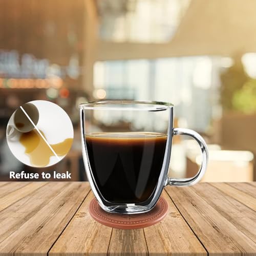 Coasters Set of 6 - PU Leather Coasters for Drinks with Holder - Brown - color: Brown