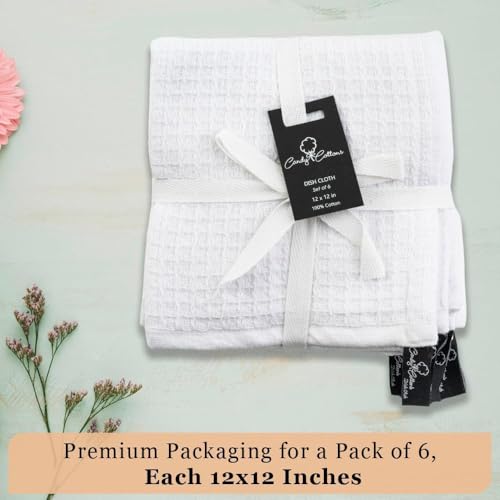 DishCloths Kitchen|Waffle Terry Weave Hand Towels|Cotton 12"x12" Reusable Dish Rags Washing Scrub Cleaning Dishes|Dish Bar Mop Towels Hand Wipes| washcloth |12 Pc Set-White