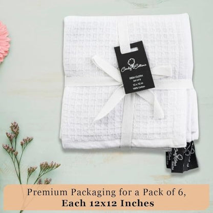 DishCloths Kitchen|Waffle Terry Weave Hand Towels|Cotton 12"x12" Reusable Dish Rags Washing Scrub Cleaning Dishes|Dish Bar Mop Towels Hand Wipes| washcloth |12 Pc Set-White