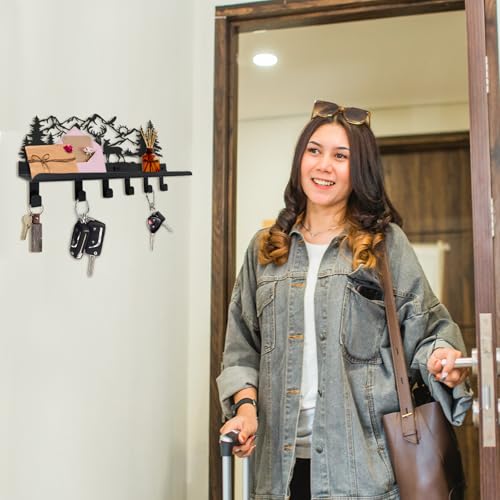 Deer Metal Key and Mail Holder for Wall, Key Holder Wall Mount with Shelf, Key Rack, Key Hooks for Living Room, Hallway, Office - size: Small, style: Deer with Shelf
