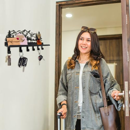 Deer Metal Key and Mail Holder for Wall, Key Holder Wall Mount with Shelf, Key Rack, Key Hooks for Living Room, Hallway, Office - size: Small, style: Deer with Shelf