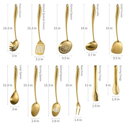 304 Stainless Steel Matte Kitchen Utensils Set, 11 Pcs Long Metal Cooking Utensils Set, Gold Cooking Utensils Set, Dishwasher Safe - size: 11Pcs-Gold