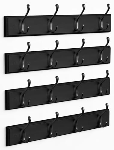 Forbena Black Coat Rack Wall Mount, Coat Hooks Wall Mounted for Entryway Closet Bedroom Bathroom Office, Antique Coat Hanger for Hanging Hats, Towels, Purses, Bags, Clothes, Backpack (Black) - color: Metal Black Hooks and Black