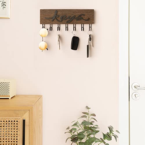 Mkono Key Holder for Wall Decorative with 7 Hooks, Wall Mounted Keys Hanger Organizer Rustic Wood Hanging Key Hooks Home Decor Farmhouse Entryway, Hallway, Office | Decorative Key Hook, Easy Install, Storage Car Key Dog Leashes Sunglasses, Easy-To-Find, E