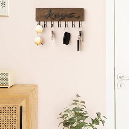 Mkono Key Holder for Wall Decorative with 7 Hooks, Wall Mounted Keys Hanger Organizer Rustic Wood Hanging Key Hooks Home Decor Farmhouse Entryway, Hallway, Office | Decorative Key Hook, Easy Install, Storage Car Key Dog Leashes Sunglasses, Easy-To-Find, E