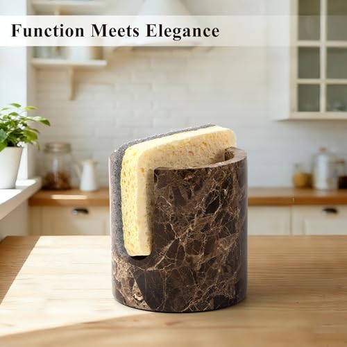 Natural Marble Sponge Holder, Drying Rack for Kitchen Sink - Dark Brown | 1.4 lb Handcrafted Stone Kitchen Sponge Holder with Anti-Slip Pad, Fast Drying Sink Caddy for Kitchen Counter Organizer - color: Brown