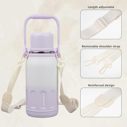 BJPKPK Stainless Steel Insulated Bottle with Handle & Strap, 27oz | Leak-proof vacuum insulation keeps drinks cold/hot for hours. BPA-free, dishwasher safe. Purple Pearl. - color: Purple Pearl, size: 27 Ounces