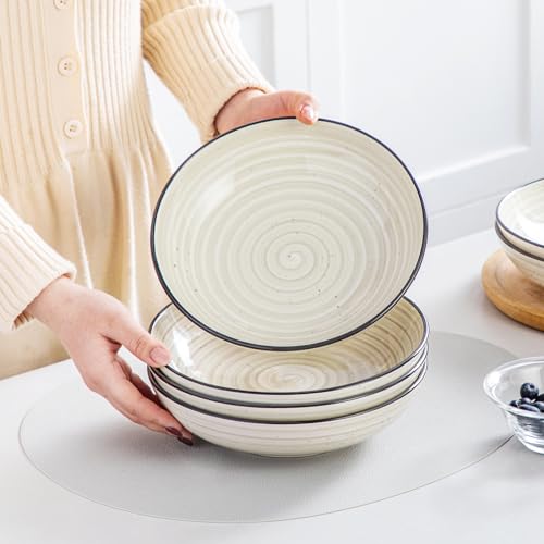 vancasso Bonbon Pasta Bowls Set of 6, 38 Oz Ceramic Salad Bowls, Wide and Shallow Bowls Set, Large Serving Bowls for Kitchen, Beige - color: Beige, size: 38 Oz