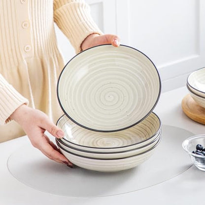 vancasso Bonbon Pasta Bowls Set of 6, 38 Oz Ceramic Salad Bowls, Wide and Shallow Bowls Set, Large Serving Bowls for Kitchen, Beige - color: Beige, size: 38 Oz