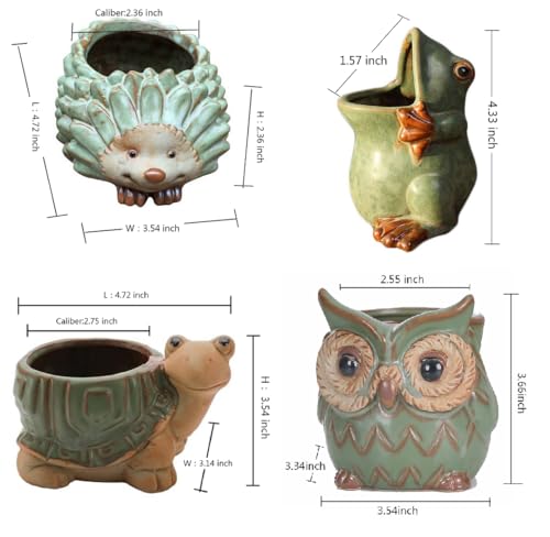 Cute Animal Shaped Vase Pot Home Decoration for Small Succulent Plants Cartoon Flower Pot Ceramic Succulent Planter with Drainage Hole Succulent Holder (4 Pcs) - size: 4 Pcs