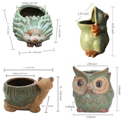 Cute Animal Shaped Vase Pot Home Decoration for Small Succulent Plants Cartoon Flower Pot Ceramic Succulent Planter with Drainage Hole Succulent Holder (4 Pcs) - size: 4 Pcs