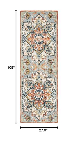 SAFAVIEH Aspen Collection Runner Rug - 2'3" x 9', Blue & Rust, Handmade Boho Wool, Ideal for High Traffic Areas in Living Room, Bedroom (APN312A) - size: 2'3" x 9' (Runner)
