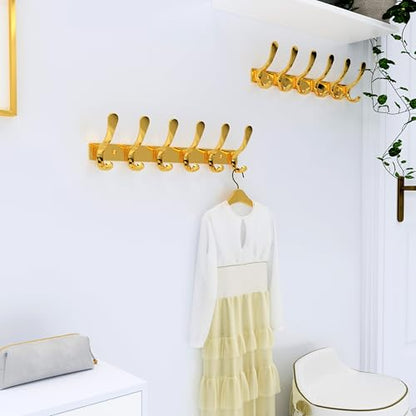 SKOLOO Heavy Duty Wall Mounted Coat Rack - 6 Hooks, Stainless Steel, Sturdy Coat Hooks for Hanging Coats, Jacket, Clothes, Hat, Bright Gold - color: Bright Gold, size: 6 Hook(1 Pack)