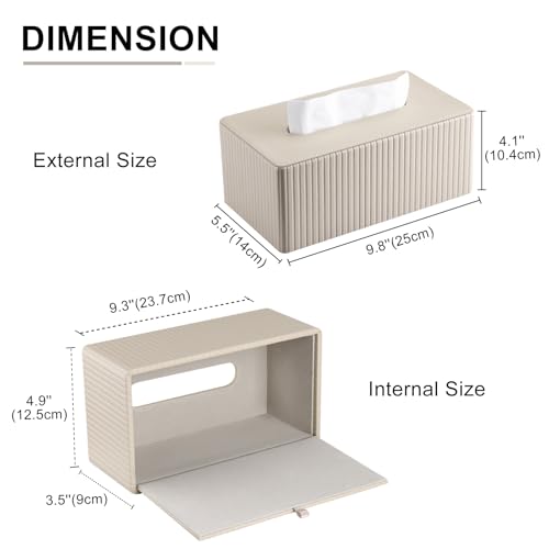 PU Leather Tissue Box Cover Rectangular Tissue Box Holder with Magnetic Bottom, Napkin & Facial Tissue Holder Dispenser for Home, Office for Standard 120-count/160-count (2-Ply) Beige Stripe - color: Beige Stripe
