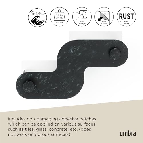 Umbra Nami Shower Caddy, Adhesive No Drill Bathroom, Set of 2, Ocean Black | Waterproof construction, integrated drainage, rust-free, holds 6 lbs - color: Ocean Black