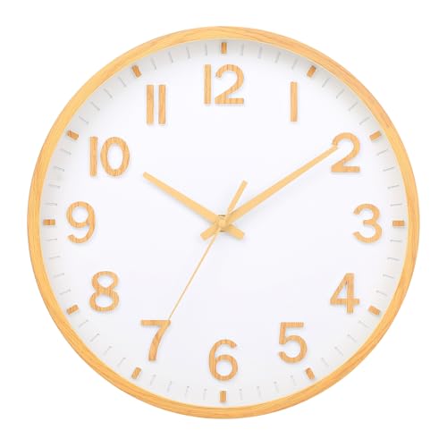 Wall Clocks Battery Operated 8 inch Modern Wall Clock,Silent Non Ticking Wall Clock for Living Room Bedroom Kitchen Office Classroom Decor (Wood Grain Yellow White) - color: Wood Grain Yellow White, size: 8 inch