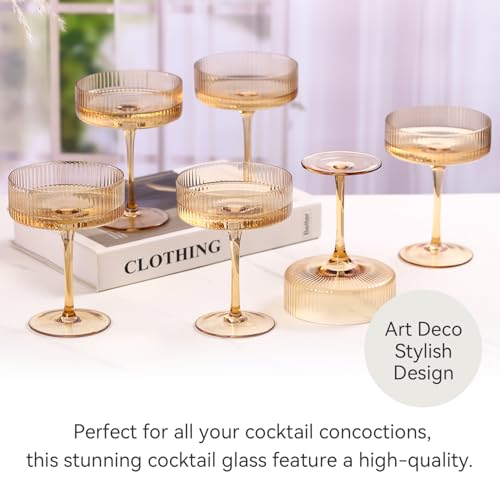 Amber Coupe Glasses Set of 6 |9 oz martini Glasses |Amber Cocktail Glasses Set,Champagne Coupe Glasses for Margarita, Bar,Dessert Glass - color: Amber