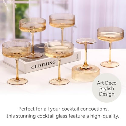 Amber Coupe Glasses Set of 6 |9 oz martini Glasses |Amber Cocktail Glasses Set,Champagne Coupe Glasses for Margarita, Bar,Dessert Glass - color: Amber