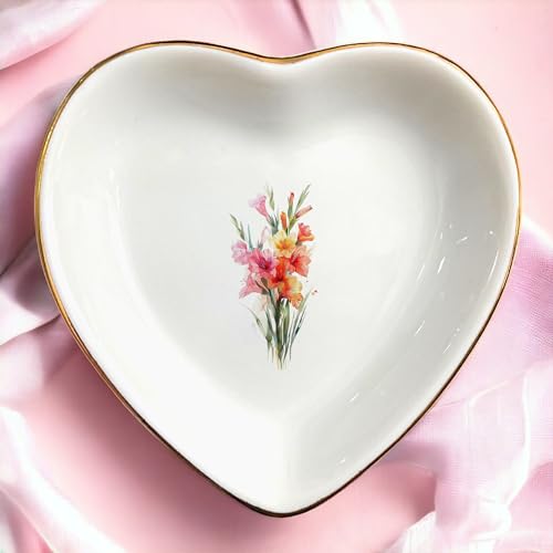 August Gladiolus Flower Ring Dish-Floral Jewelry Dish for Hippie,Nature,Pace-January Flower for Mom,Mother-in-law,Step Mom,Godmother,Aunt,Grandma,Sister,Friend-Virgo Birthday Gifts - style: 8 - August (Gladiolus)