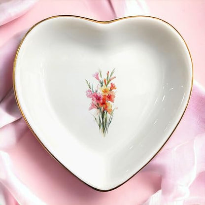August Gladiolus Flower Ring Dish-Floral Jewelry Dish for Hippie,Nature,Pace-January Flower for Mom,Mother-in-law,Step Mom,Godmother,Aunt,Grandma,Sister,Friend-Virgo Birthday Gifts - style: 8 - August (Gladiolus)