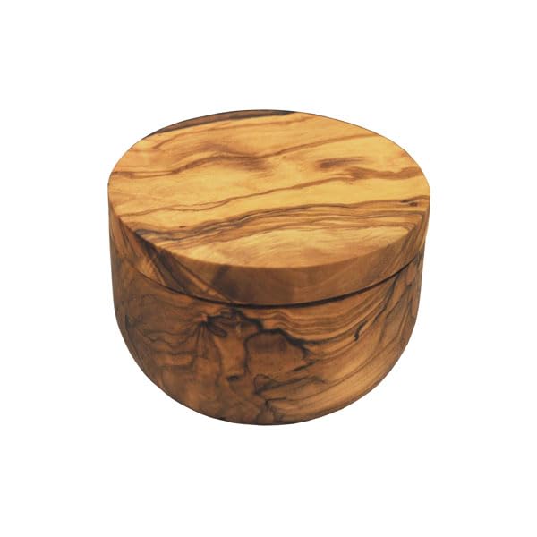 Olive Wood Salt Keeper/Pot/Salt Box with Magnetic Pivoting Lid