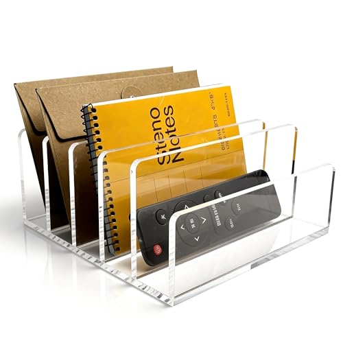 Clear Acrylic 5-Compartment Mail & Letter Desk Organizer | 5mm thick, 5 compartments organize mail, bills, letters & more. Crystal clear acrylic, non-slip pads. No assembly. - size: 5 Compartments
