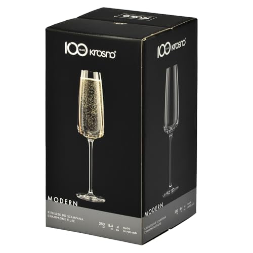 KROSNO Champagne Flutes Set of 4, 8.5 oz, Modern Collection | Drinking Glasses, Led-Free Crystal Glasses for Prosecco Sparkling Wine, Wedding Champagne Flutes, Dishwasher Safe - size: 7.4 fl oz (Set of 4)