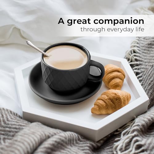 MIAMIO - Espresso Cups Set, Ceramic (Black) - Modern Home Set | Ceramic espresso cups without handles, thick-walled moka cups for espresso and moka, Black - dishwasher safe at home every - color: Black
